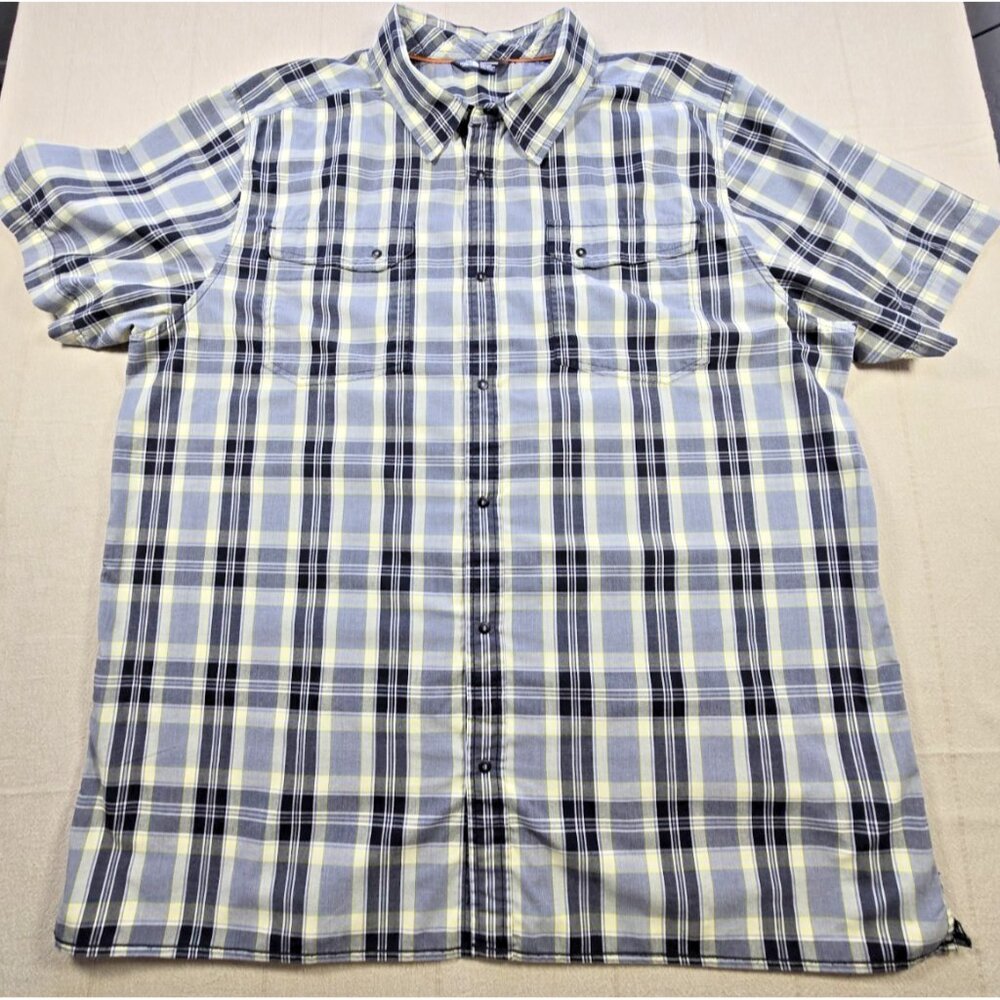 North Face Snap Up Chest Pocket Short Sleeve Shirt Men’s 2XL Black Yellow Plaid